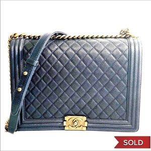 Chanel large boy caviar dark navy